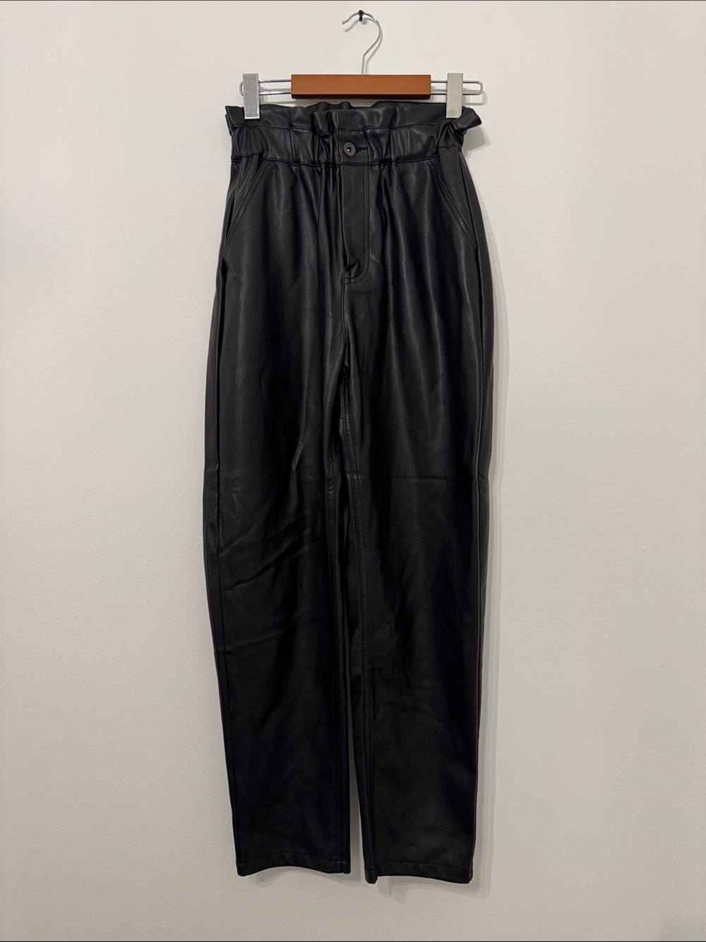 Zara Black Faux Leather Paperbag-Waist Trousers